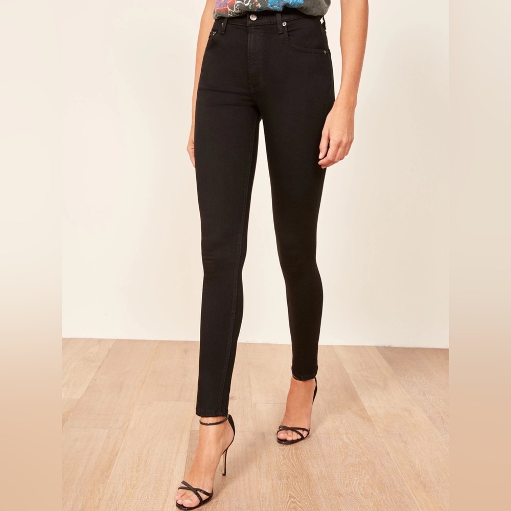 NWT Reformation “Harper” High Rise Skinny Jeans Black Size 25